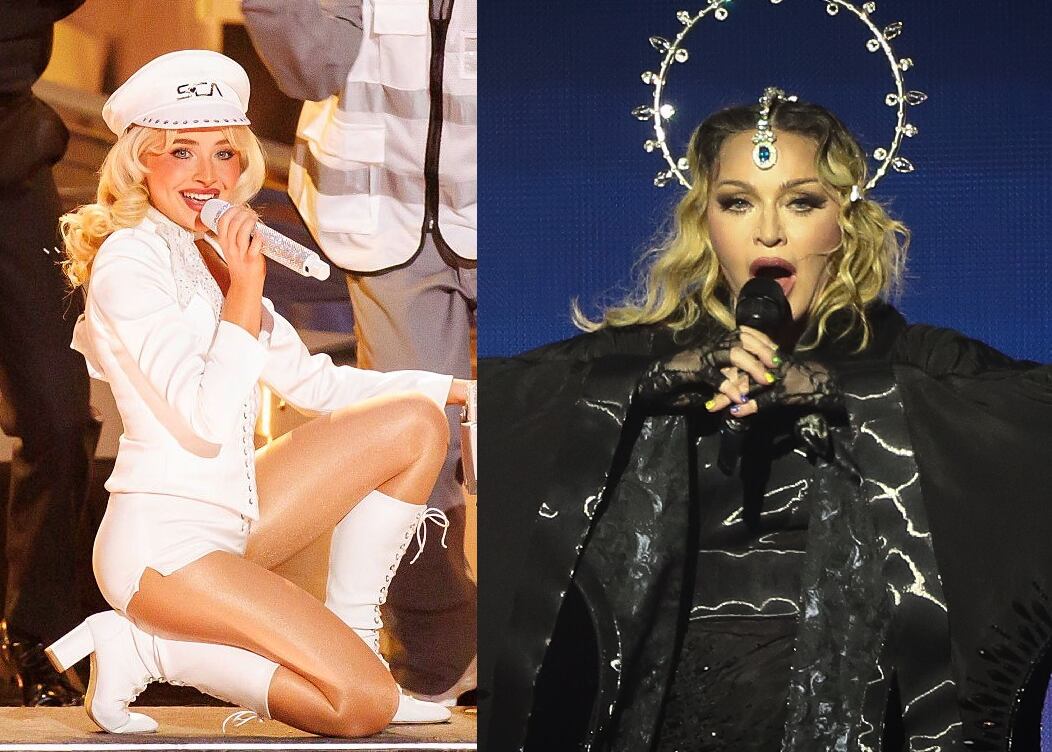 Las cantantes Sabrina Carpenter (i) y Madonna (d)