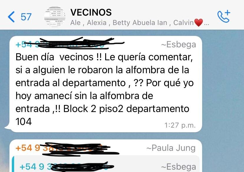 Captura de un grupo de vecinos en WhastApp