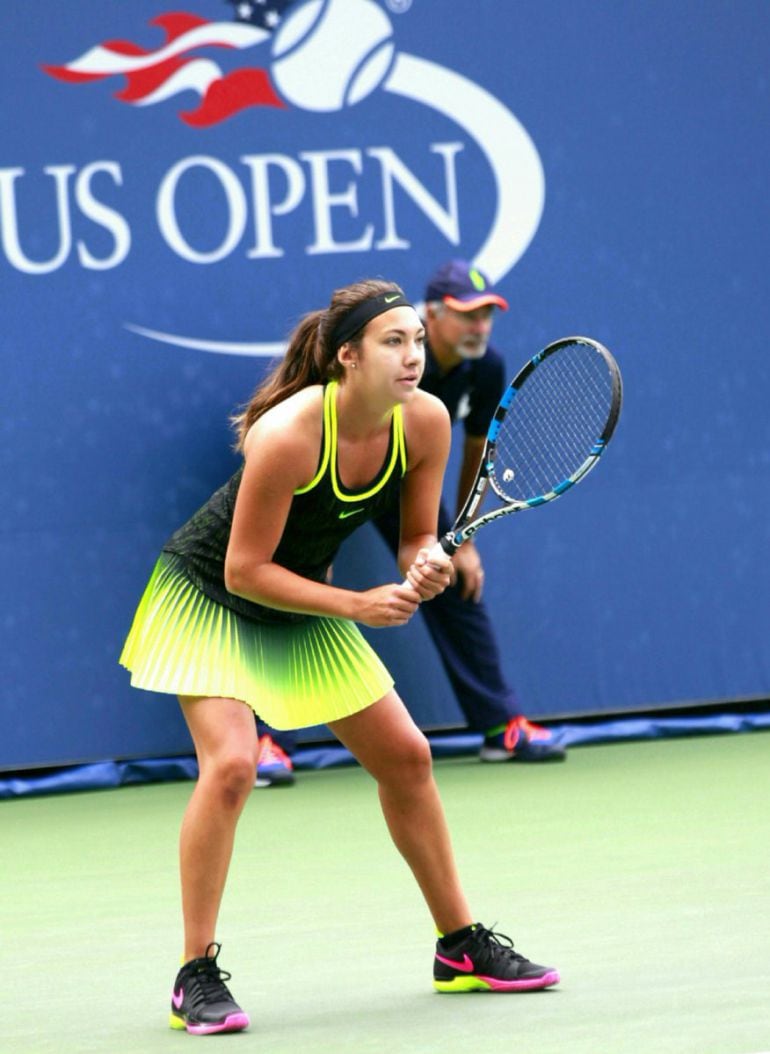 Paula Arias, atenta al resto, durante uno de los partidos del US Open