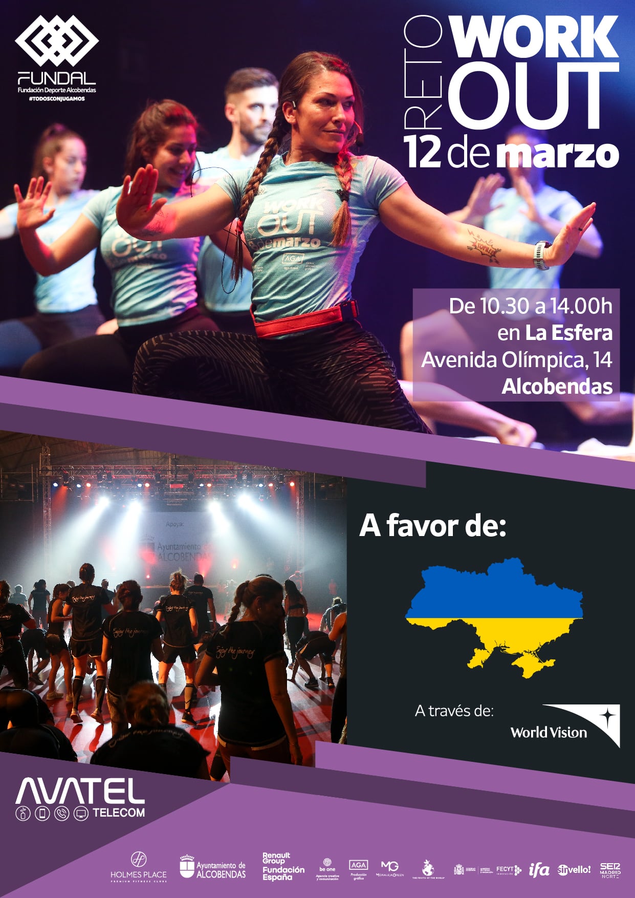 Cartel del Reto Workout solidario con Ucrania que se celebrará en La Esfera de Alcobendas el 12 de marzo