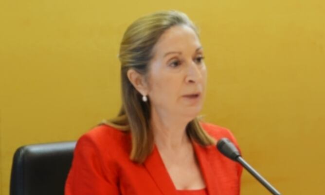 La ministra Pastor, durant la conferència a l'APCE