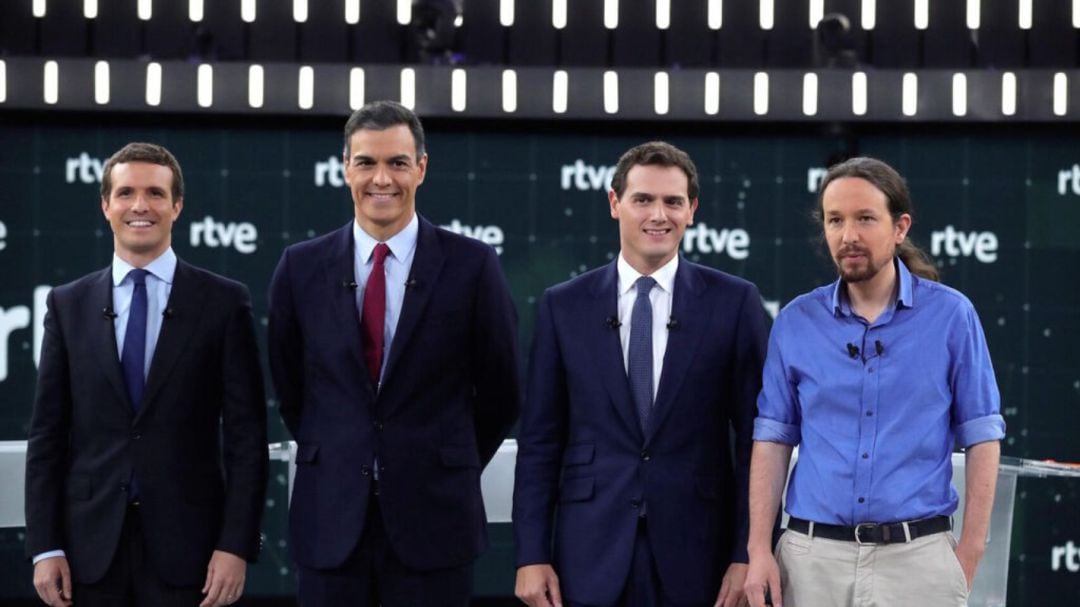 Pablo Casado, Pedro Sánchez, Albert Rivera y Pablo Iglesias durante el debate de RTVE de las pasadas elecciones generales