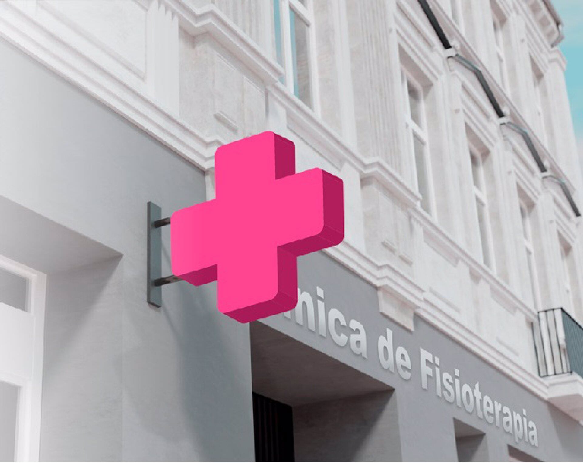 Cruz rosa del proyecto iKono para las clínicas de fisioterapia.