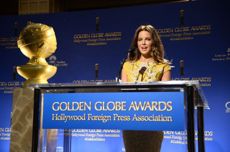 Actress Kate Bekinsale speaks at 2015 Golden Globe Awards nominations announcement, December 11, 2014 at the Beverly Hilton Hotel, in Beverly Hills, California.  The 72nd annual Golden Globe Awards, the Hollywood Foreign Press Association&#039;s film and telev