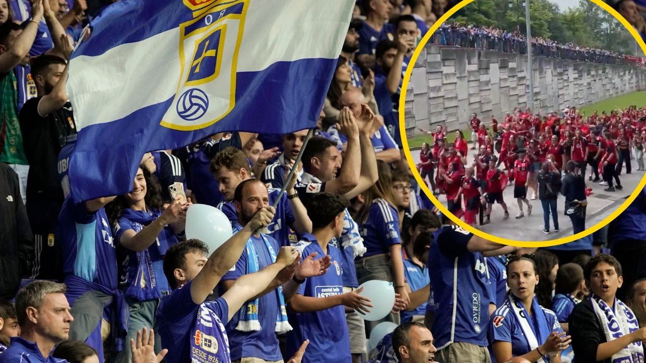 La afición del CD Mirandés llega al Carlos Tartiere