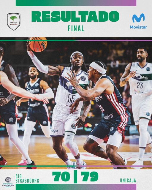El Unicaja sigue invicto en la ronda de dieciseisavos de final de la BCL al ganar al Estrasburgo