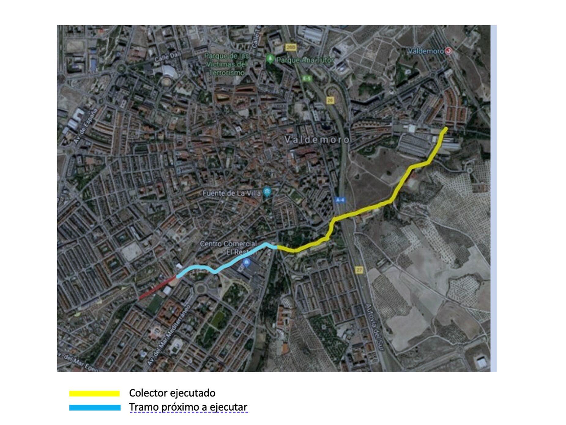 Imagen descriptiva de por dónde irá la nueva fase de obras para instalar el nuevo colector de aguas residuales en Valdemoro.