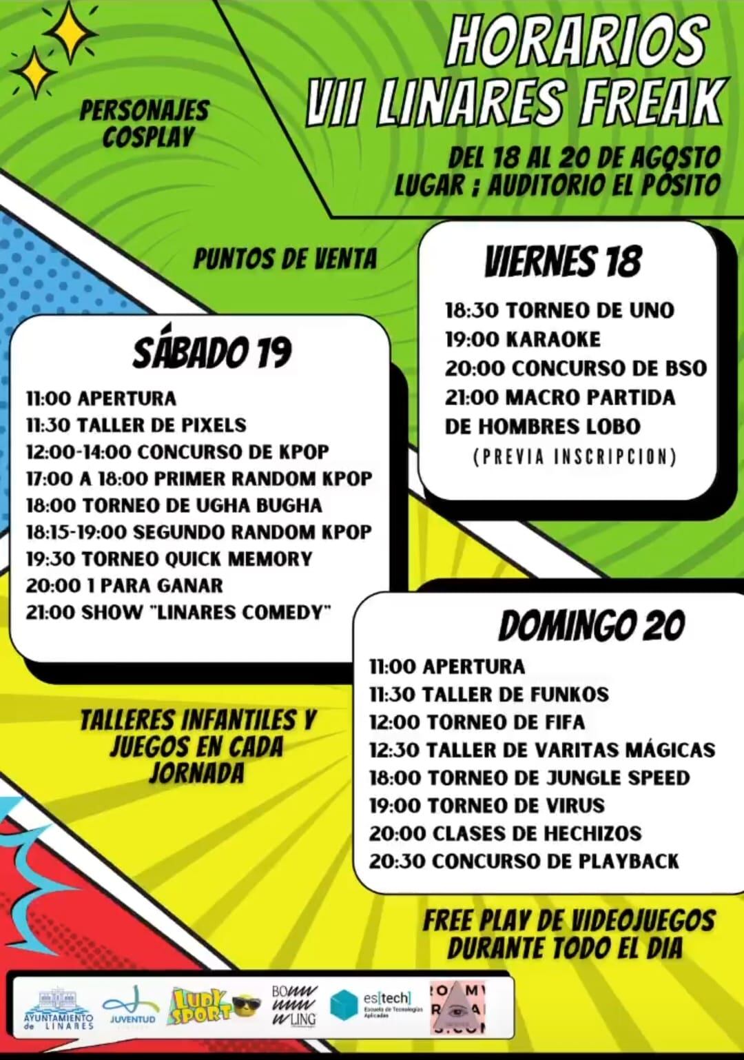 Programa de actividades del festival Linares Freak 2023