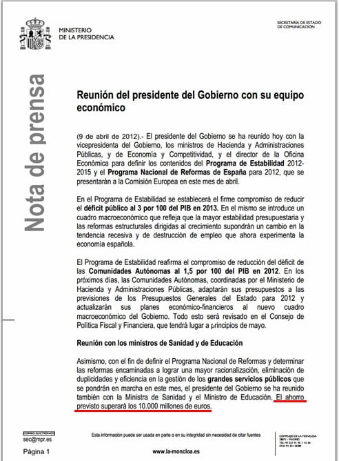 El Gobierno ha dado a conocer un nuevo recorte de 10.000 millones de euros