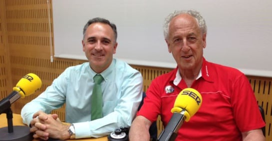 El presidente de la Sociedad Deportiva Correcaminos, Paco Borao (d)