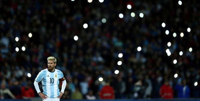 Leo Messi, en el partido entre Argentina y Uruguay.