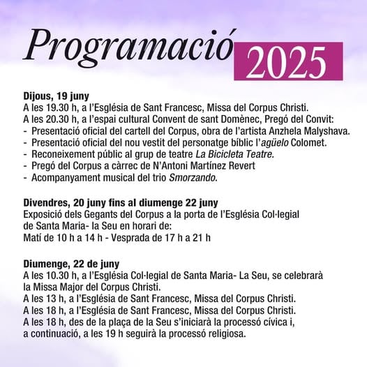 Programa de Actos del Corpus de Xàtiva de 2025