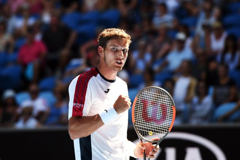 Pablo Carreño reacciona ante Gilles Muller durante su partido en el Abierto de Australia en Melbourne.