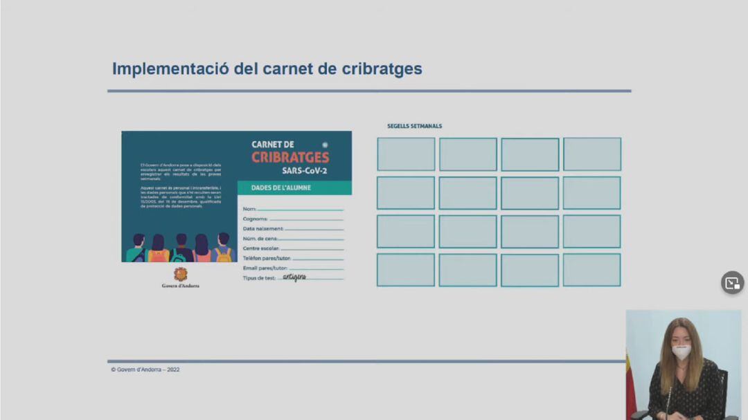 Imatge del nou carnet de cribratges que des d'aquesta setmana s'implanta a tots els centres escolars.