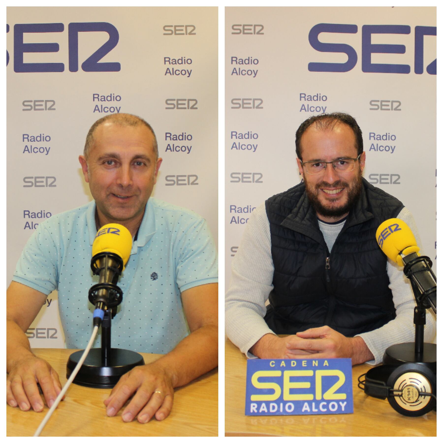 Enrique Moltó i Tono Belda, en l'estudi central de Radio Alcoy