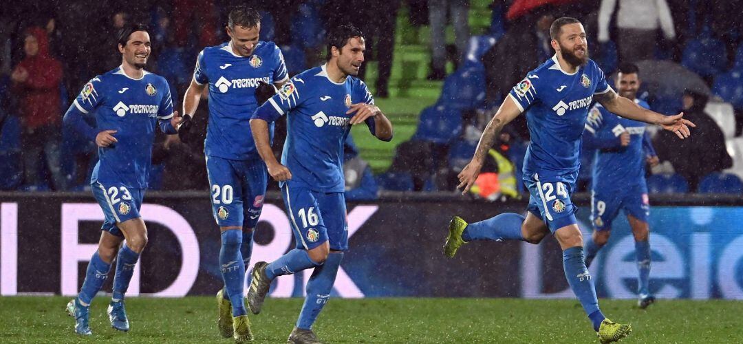 David Timor celebra su gol, cuarto del equipo ante el Levante UD