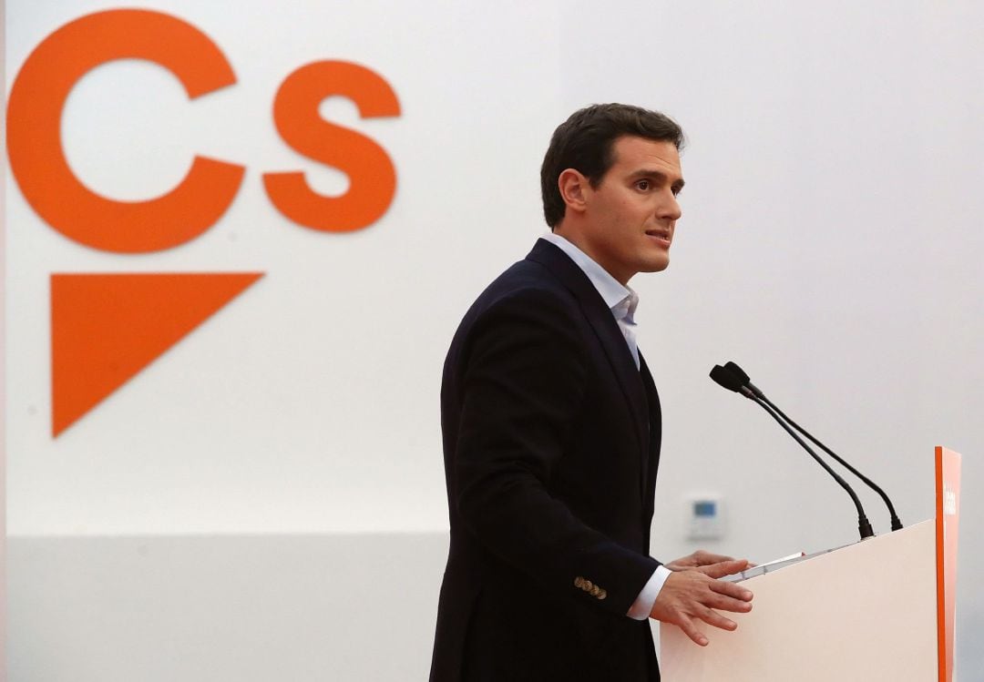 El presidente de Ciudadanos, Albert Rivera, durante la rueda de prensa tras la reunión del Comité Permanente de Ciudadanos