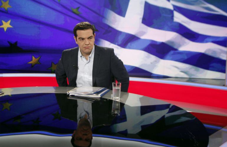 El primer ministro griego Alexis Tsipras, en la TV pública de Grecia.