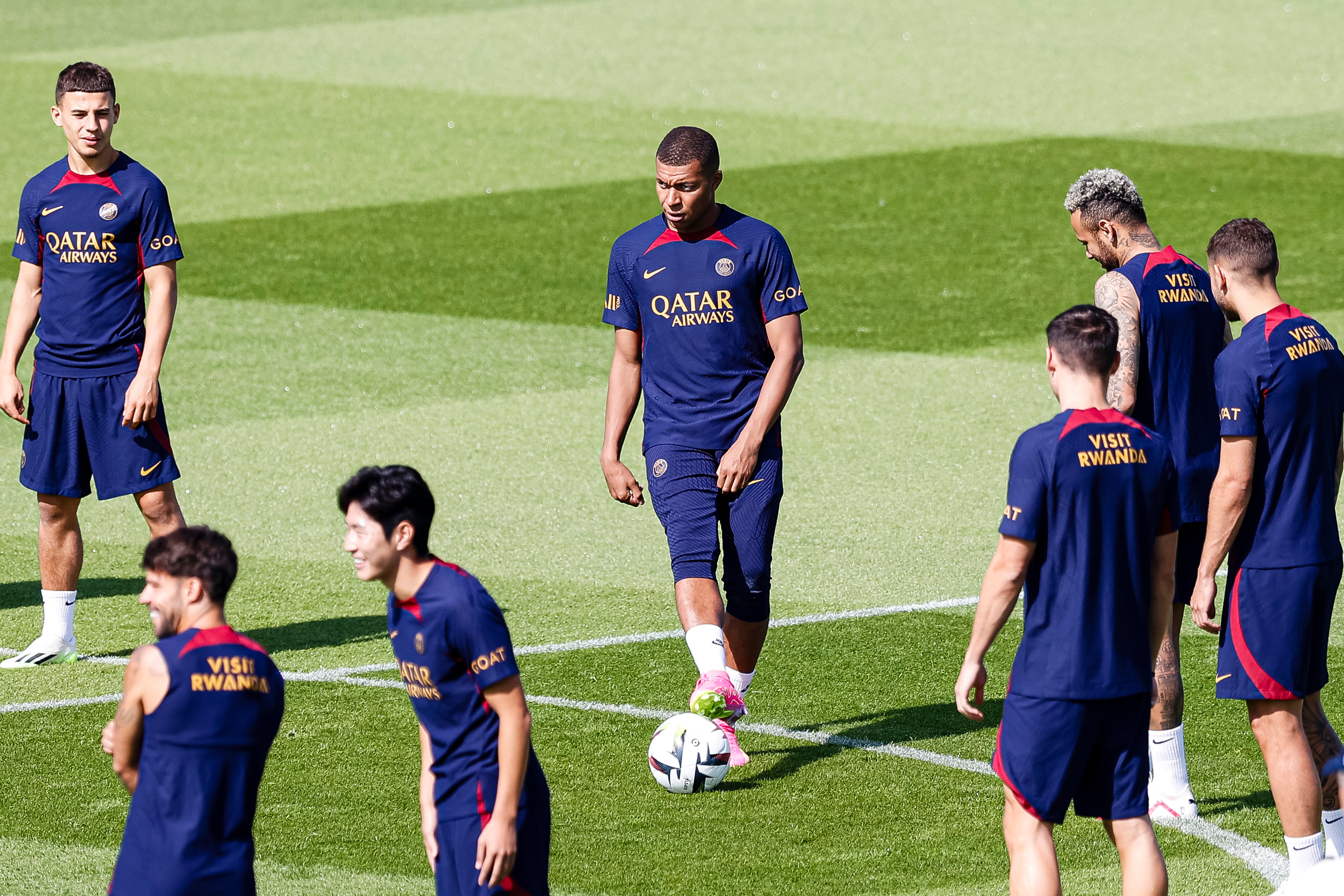 Kylian Mbappé, durante un entrenamiento de pretemporada con el PSG