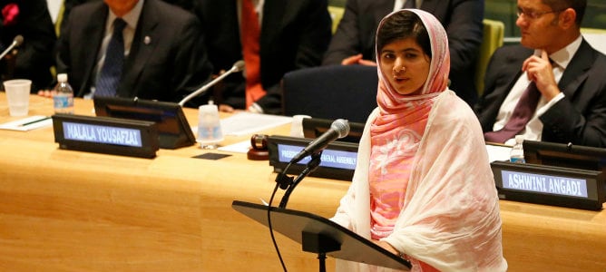 Malala Yousafzai en su primer discurso desde que fuera tiroteada por los talibanes en su país