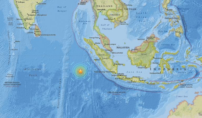 Localización del terremoto, en el suroeste de Indonesia.