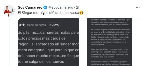 El cliente ha arremetido duramente contra el personal del local