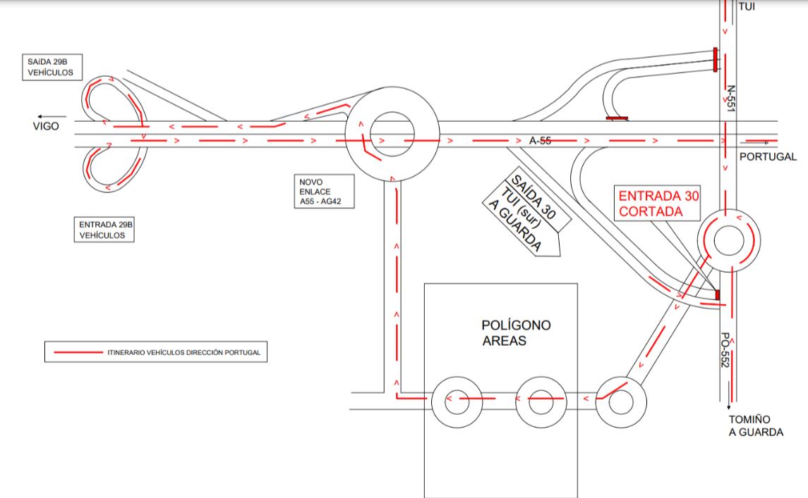 Plano con los cortes de tráfico a partir del 5 de octubre por las obras VAC a su paso por Tui