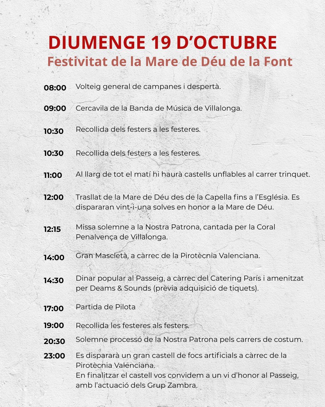 Programación Festas Patronales de Villalonga