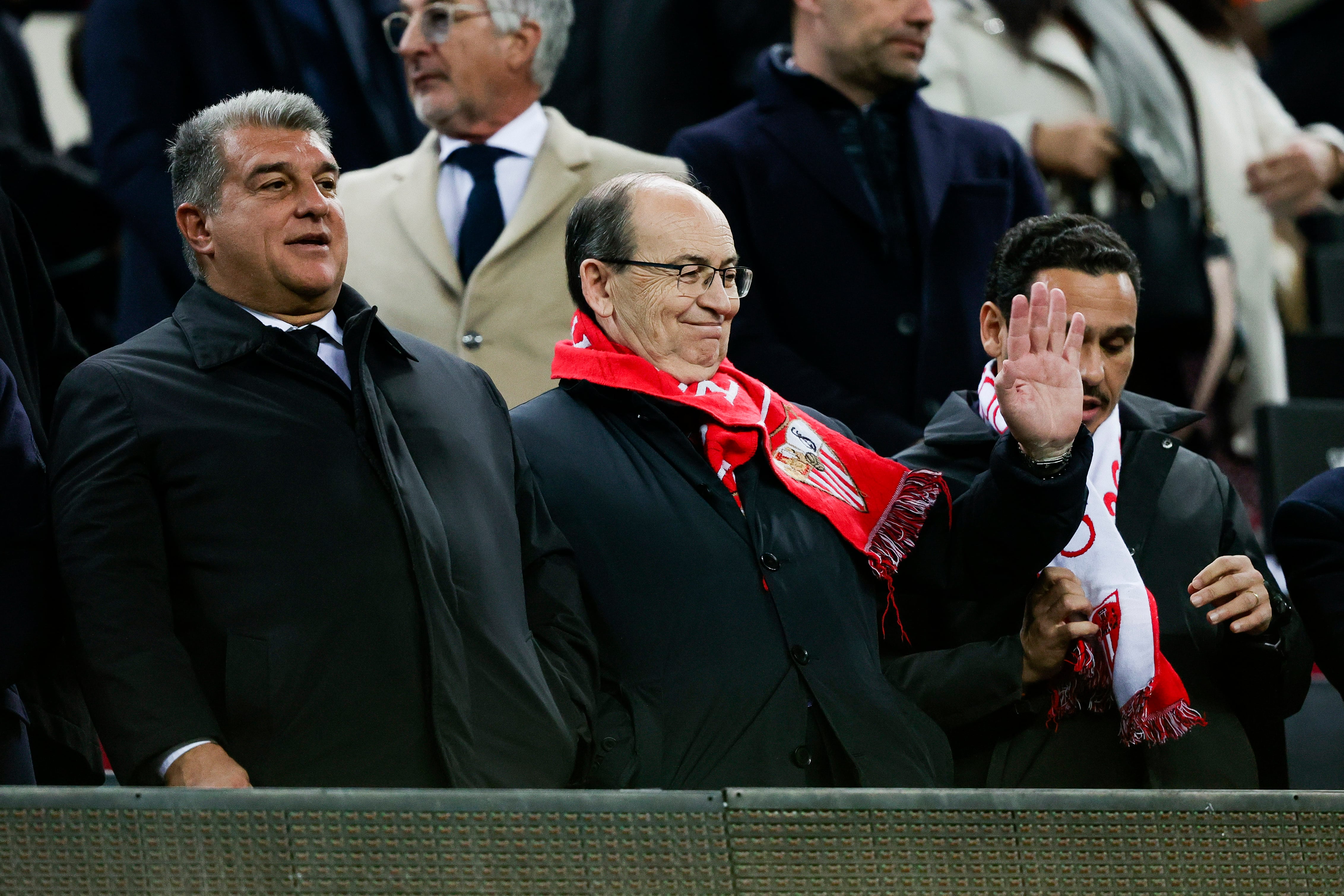 Castro y Laporta, en el palco del Camp Nou, el pasado mes de febrero.