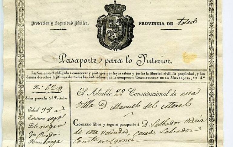 Imagen de un &#039;Pasaporte para lo Interior&#039; fechado en octubre de 1837.