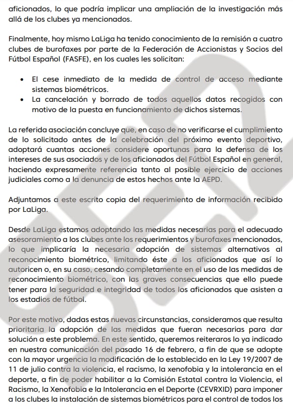 El escrito explica los requerimientos que han recibido desde la AEPD. 