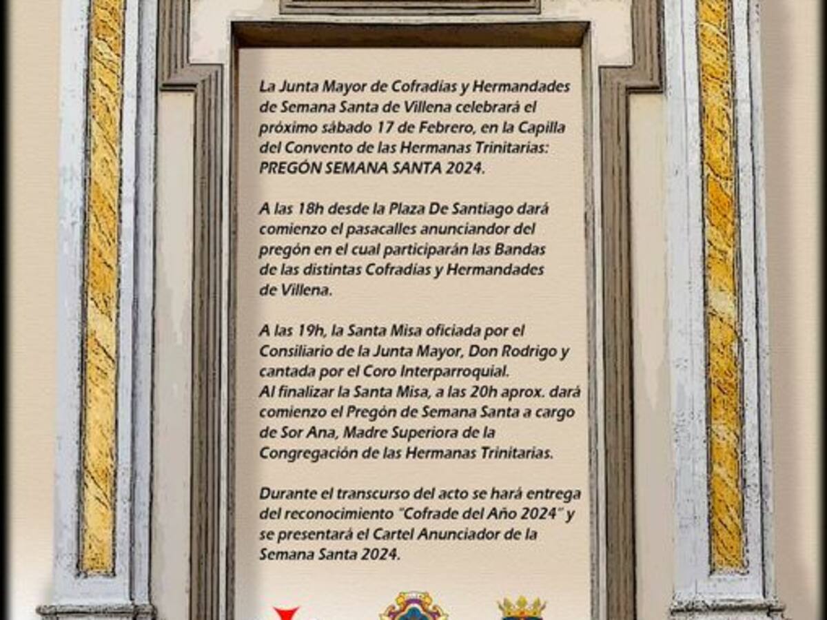 Este sábado se realiza el pregón de la Semana Santa