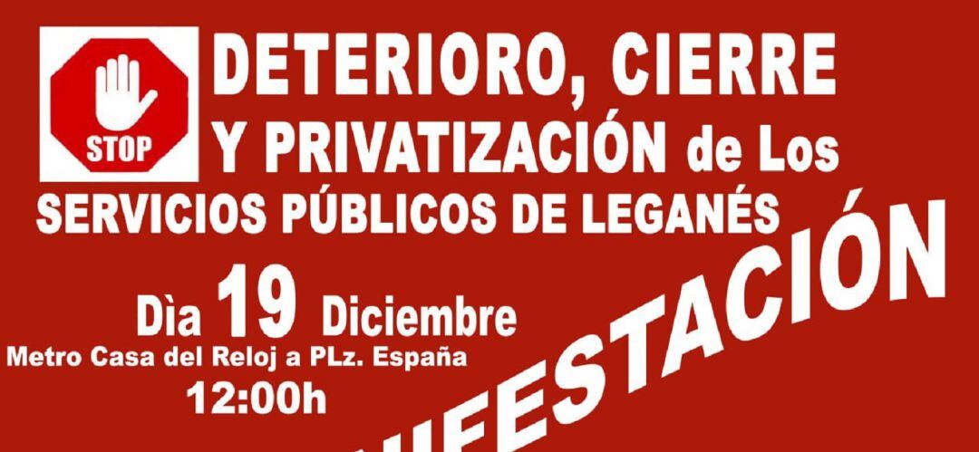 Cartel de la manifestación del 19 de diciembre en Leganés