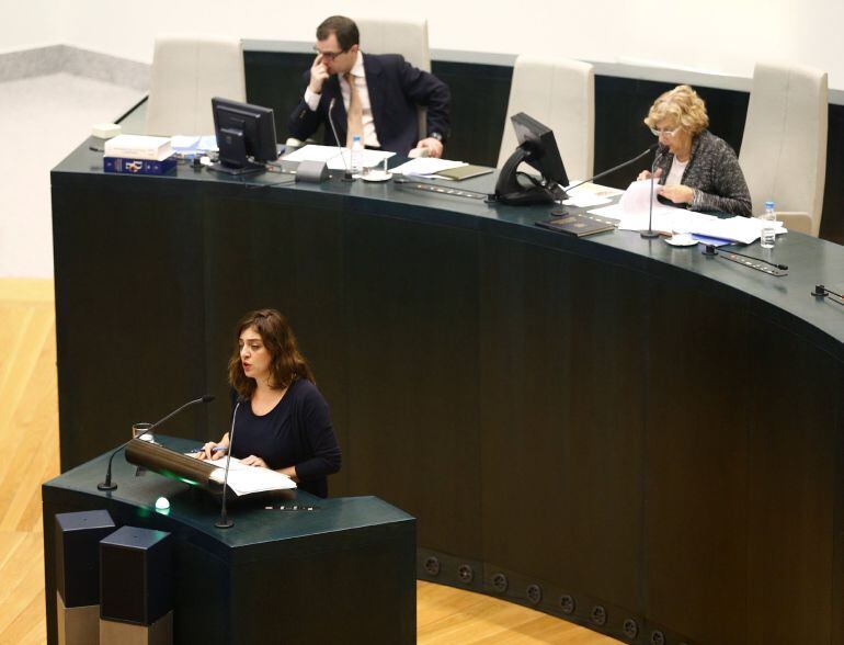 GRA102 MADRID, 23-02-2016.- La delegada de Cultura y Deportes del Ayuntamiento de Madrid, Celia Mayer, durante su comparecencia ante el Pleno a petición de Ciudadanos para dar cuenta de su gestión tras las polémicas por la actuación de los titiriteros y l