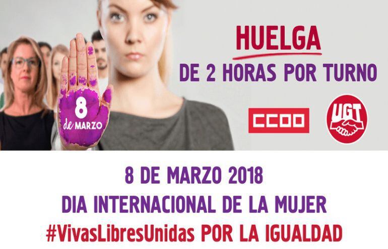 Cartel de CCOO y UGT para la huelga del 8-M