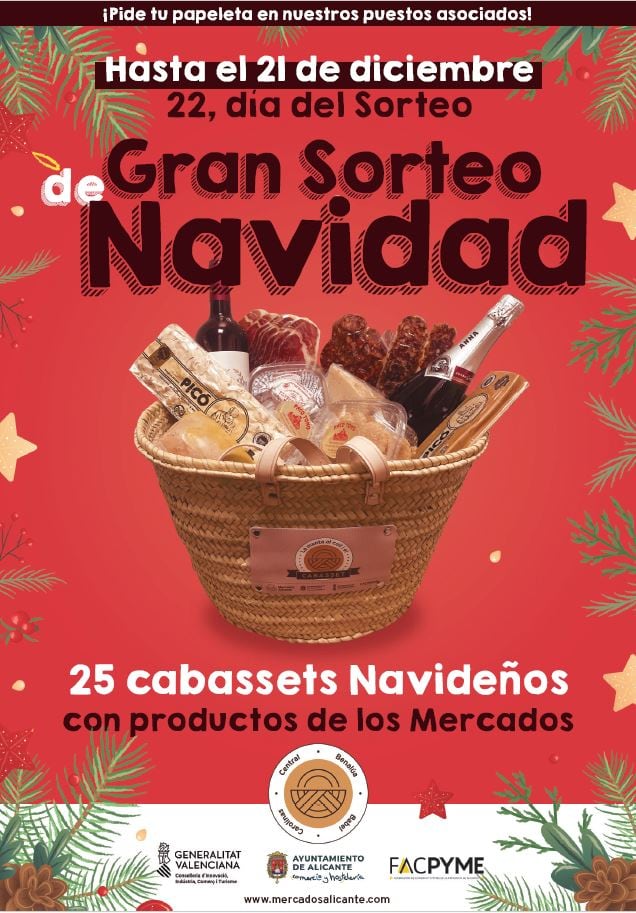 Cartel anunciador del sorteo de cabassets navideños en los mercados municipales de Alicante