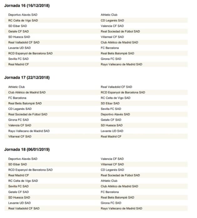 Calendario completo de LaLiga