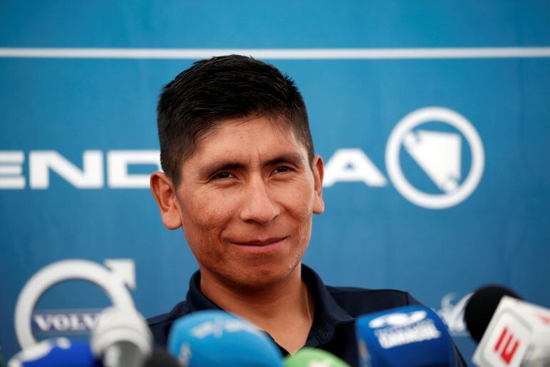 Nairo Quintana del equipo Movistar en una rueda de prensa