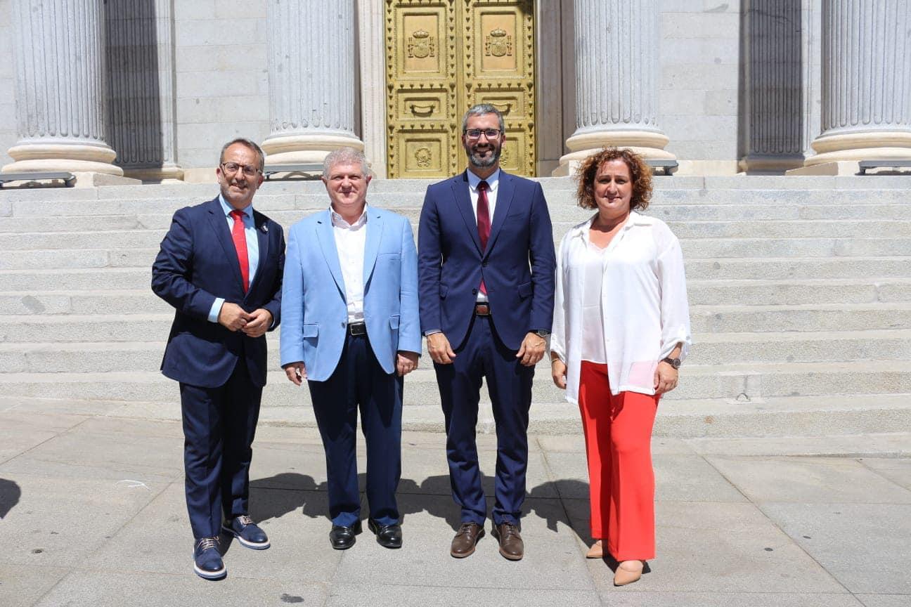 Los diputados nacionales del PSOE de la Región de Murcia en el Congreso de los Diputados, junto al secretario general, José Vélez