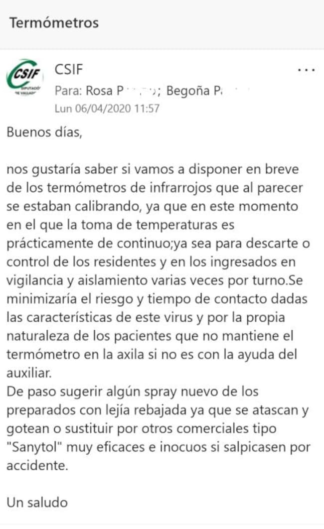 Correo de CSIF del 6 de abril
