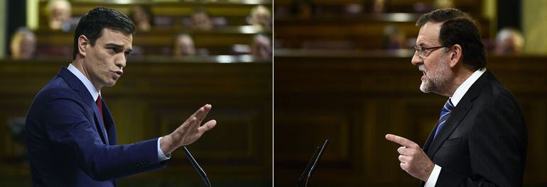 Pedro Sánchez y Mariano Rajoy, durante sus intervenciones en el debate sobre el estado de la nación.