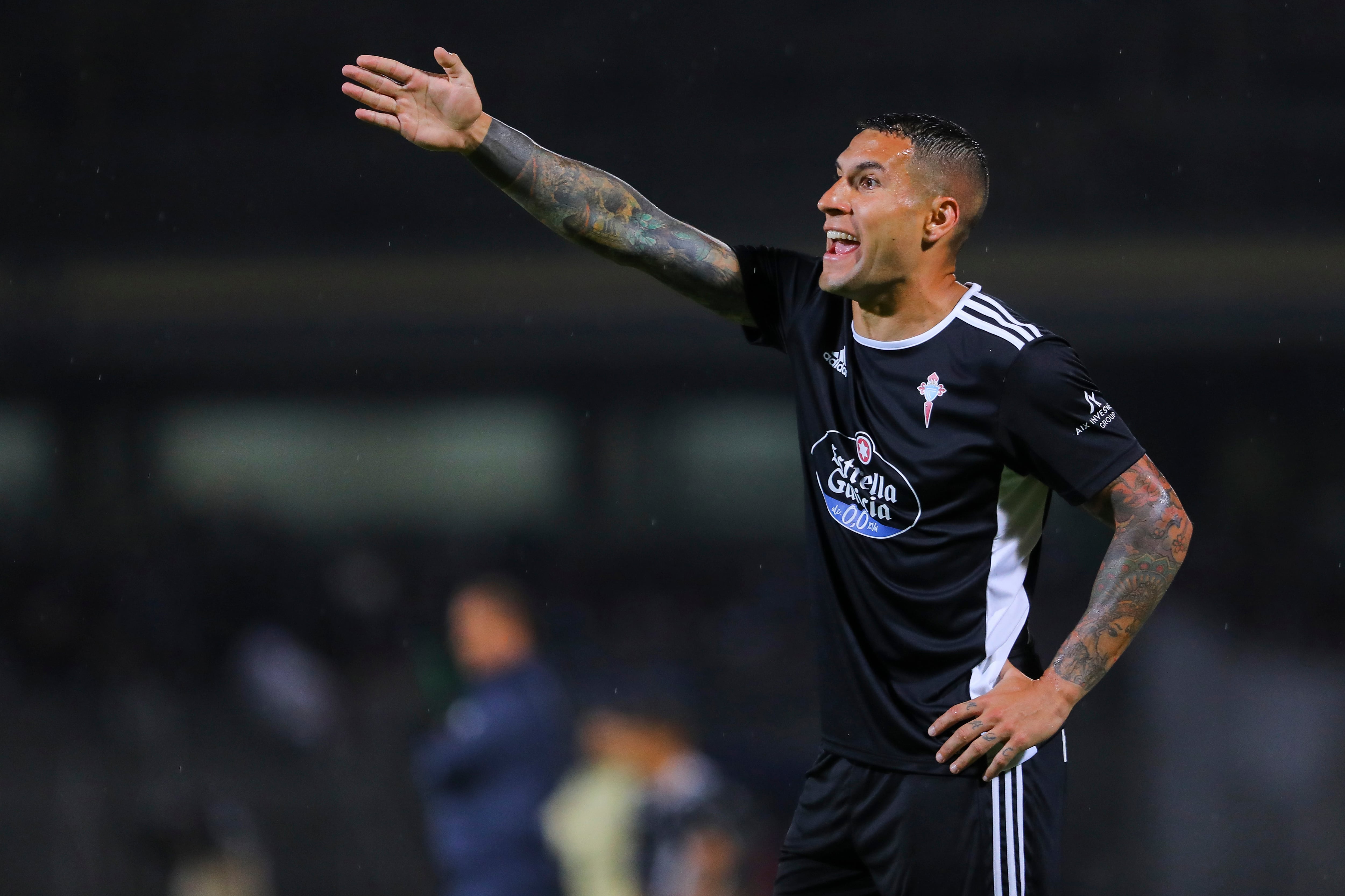 MEXICO CITY, MEXICO - JULY 13: Hugo Mallo of Celta reacts during a friendly match between Pumas UNAM and RC Celta at Olimpico Universitario Stadium on July 13, 2022 in Mexico City, Mexico. (Photo by Agustin Cuevas/Getty Images)