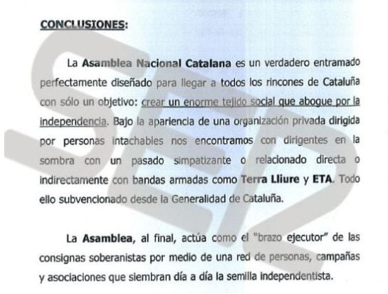 Las conclusiones del informe sobre Carme Forcadell y la Asamblea Nacional de Cataluña.