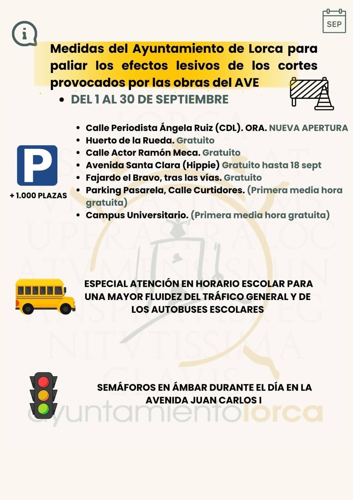 El Ayuntamiento de Lorca acondiciona casi 1.000 nuevas plazas en aparcamientos y espacios disuasorios por las obras del AVE