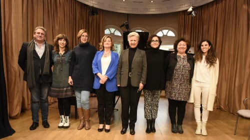 Juan José Solana, presidente de la Fundación SGAE; Pilar Rius, presidenta de la Asociación Mujeres en la Música; Soraya Sánchez y Pilar Pastor, coordinadoras del estudio; Fátima Anllo, presidenta de la Asociación Clásicas y Modernas.