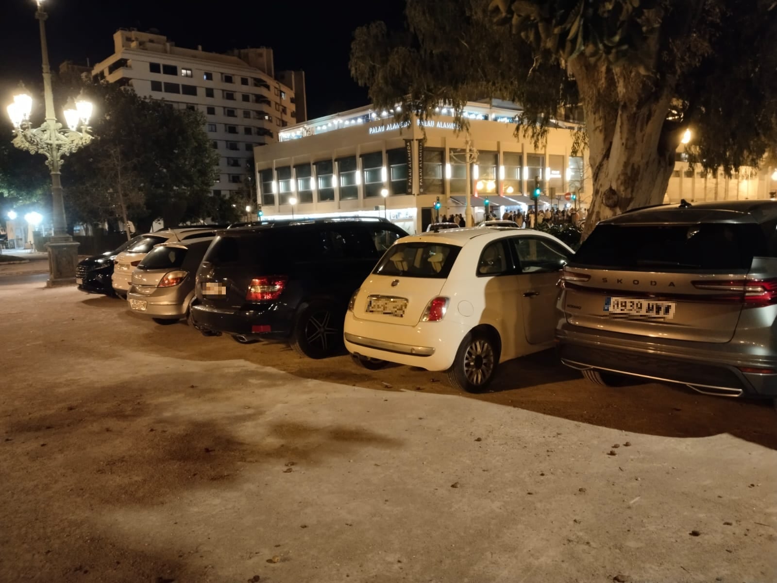 Vehículos estacionados sobre la zona protegida como Bien de Relevancia Local del paseo de la Alameda.
