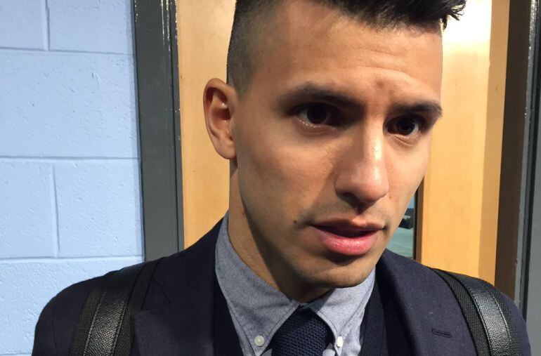 Agüero, en la zona mixta del Etiham Stadium