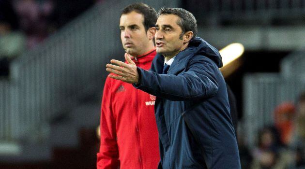 Ernesto Valverde, durante el último partido liguero del Barça en el Camp Nou