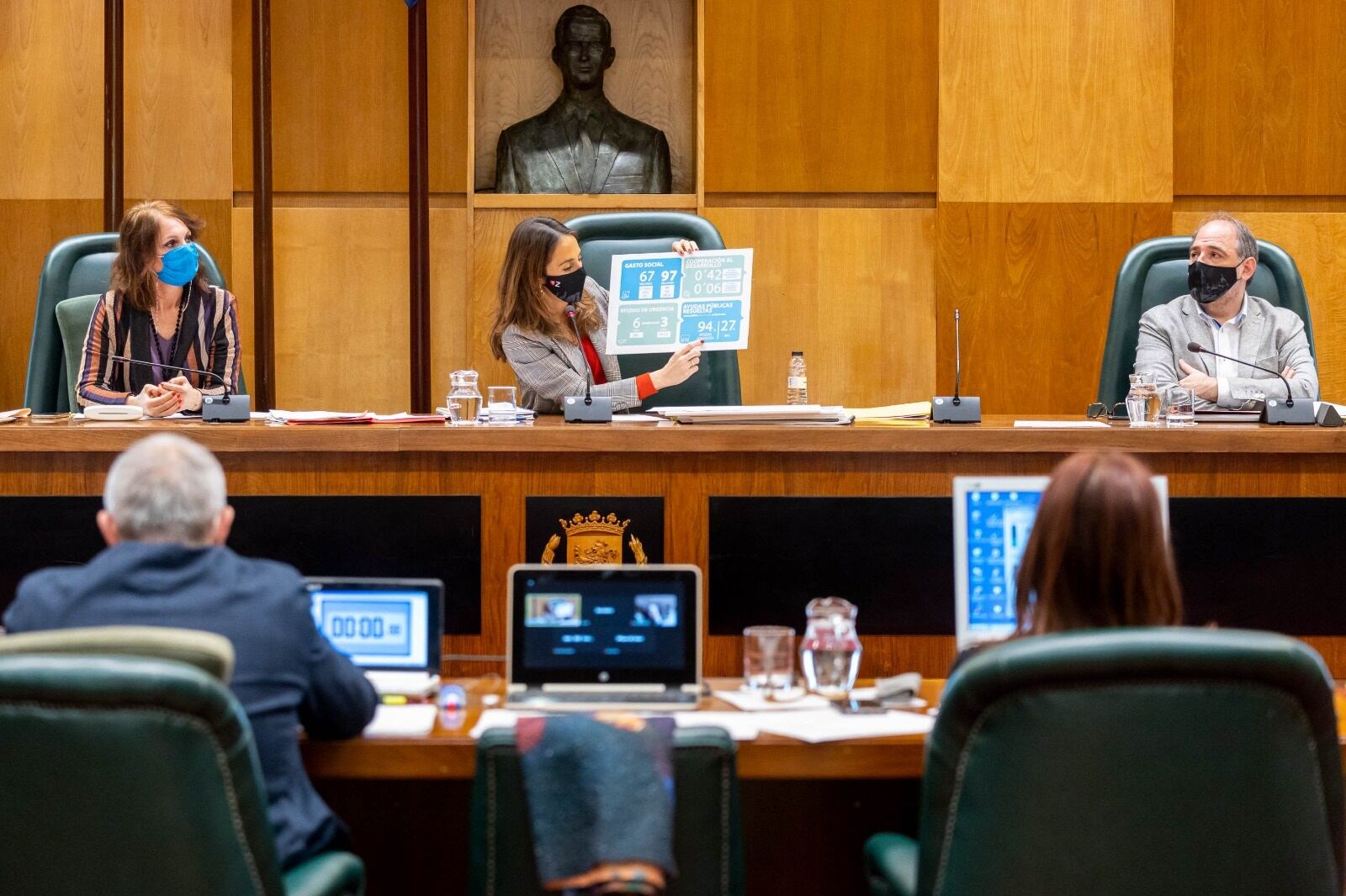 La concejala María Navarro, durante la Comisión de Hacienda que ha aprobado los presupuestos municipales de 2022 del Ayuntamiento de Zaragoza