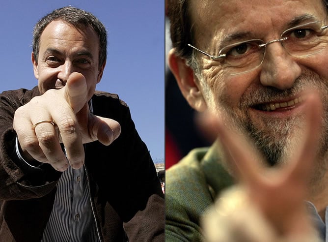 Zapatero y Rajoy durante su campaña electoral